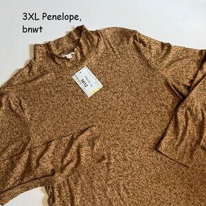 3XL Lularoe Penelope mock neck long-sleeve top, orange with brown flecks
